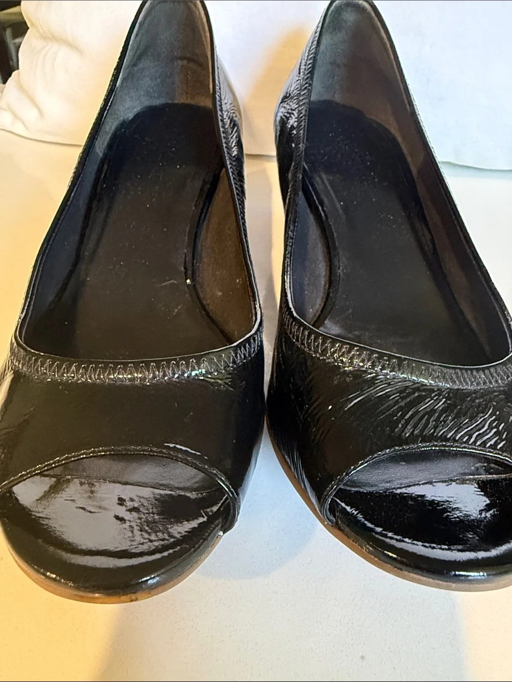 Cole Haan Air Tali Black Patent Leather Open Toe Wedge Pump Heels Shoe Womens 7B